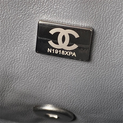 cha.nel S*per mini flap bag lambskin with ball silver tone metal dark grey as1786