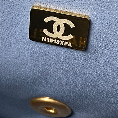 cha.nel S*per mini flap bag lambskin with ball gold tone metal blue as1786