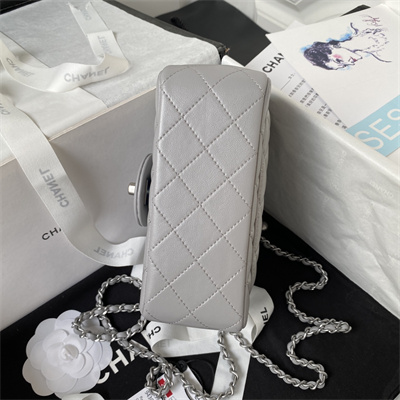 cha.nel S*per mini flap bag lambskin with ball silver tone metal grey as1786