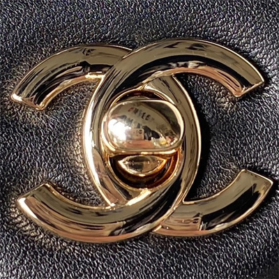 cha.nel S*per mini flap bag lambskin football gold tone metal black as1786