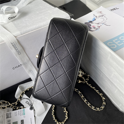 cha.nel S*per mini flap bag lambskin football gold tone metal black as1786