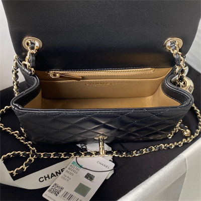 cha.nel S*per mini flap bag lambskin football gold tone metal black as1786