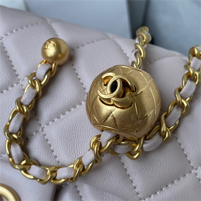 Cha.nel Mini Flap Bag Lambskin With Ball Gold Tone Metal Nude AS1787