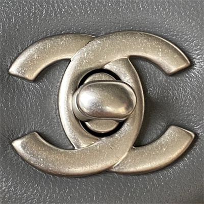 Cha.nel Mini Flap Bag Lambskin With Ball Silver Tone Metal Dark Grey AS1787