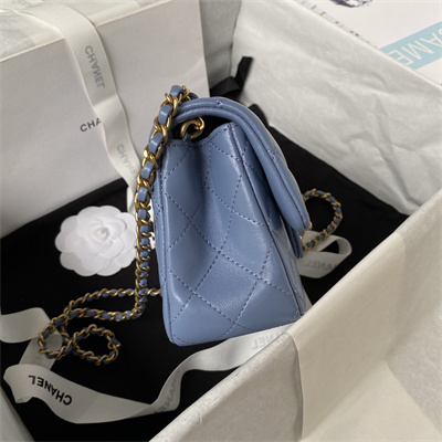 Cha.nel Mini Flap Bag Lambskin With Ball Gold Tone Metal Blue AS1787