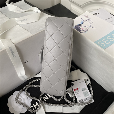 Cha.nel Mini Flap Bag Lambskin With Ball Silver Tone Metal Lt Grey AS1787