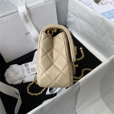 Cha.nel Mini Flap Bag Lambskin With Ball Gold Tone Metal Beige AS1787