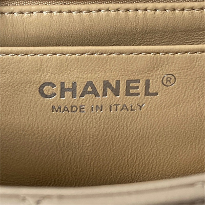 Cha.nel Mini Flap Bag Lambskin With Ball Silver Tone Metal Beige AS1787
