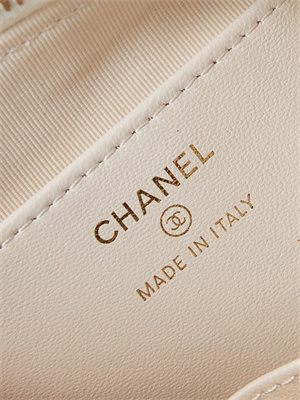 Cha.nel Mini Hobo Bag Aged Calfskin Gold Tone Metal White AS3647