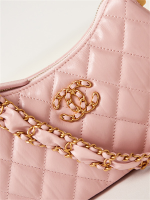 Cha.nel Mini Hobo Bag Aged Calfskin Gold Tone Metal Pink AS3647