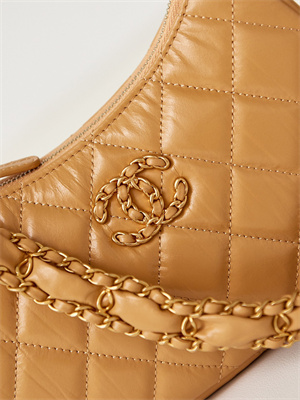 Cha.nel Mini Hobo Bag Aged Calfskin Gold Tone Metal Brown AS3647