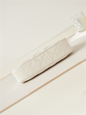 Cha.nel Hobo Bag Aged Calfskin Gold Tone Metal White AS4422