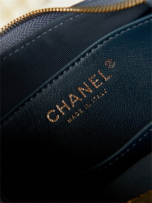 Cha.nel Hobo Bag Aged Calfskin Gold Tone Metal Navy AS4422