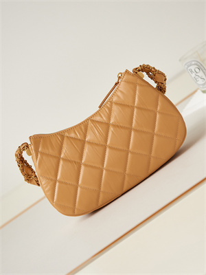 Cha.nel Hobo Bag Aged Calfskin Gold Tone Metal Brown AS4422