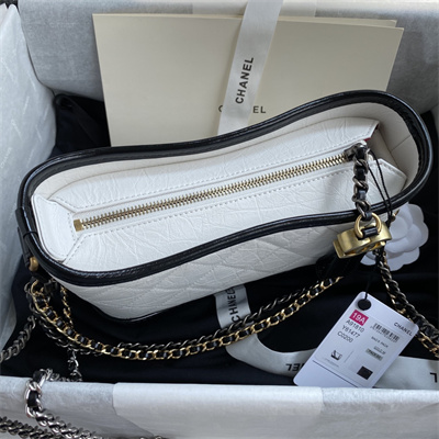 Cha.nel Small Gabrielle Hobo Bag Aged Calfskin White A91810