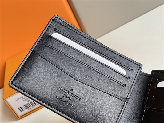 L.V Slender Wallet Monogram Seal Cowhider Leather Black M80520