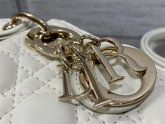CD Micro Lady Di.or Bag Cannage Lambskin Gold Tone Metal White