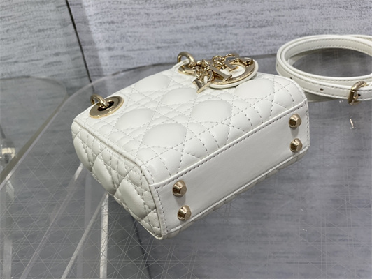 CD Micro Lady Di.or Bag Cannage Lambskin Gold Tone Metal White