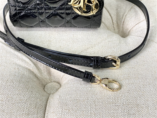 CD Micro Lady Di.or Bag Patent Cannage Calfskin Gold Tone Metal Black