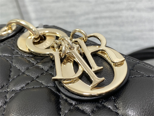 CD Micro Lady Di.or Bag Cannage Lambskin Gold Tone Metal Black