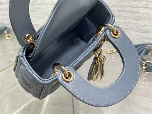 CD Micro Lady Di.or Bag Cannage Lambskin Gold Tone Metal Cloud Blue