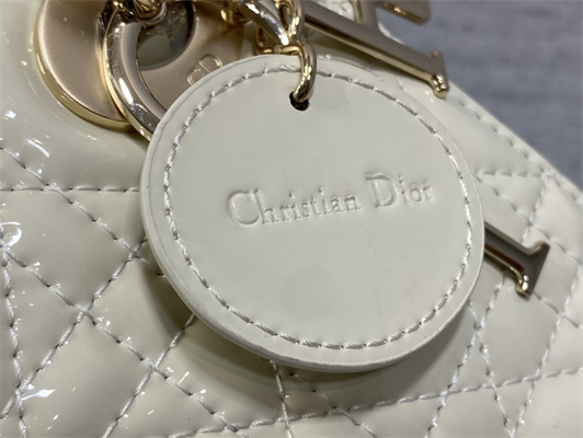 CD Mini Lady Di.or Bag Patent Cannage Calfskin Gold Tone Metal White