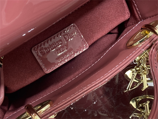 CD Mini Lady Di.or Bag Patent Cannage Calfskin Gold Tone Metal Mallow Rose