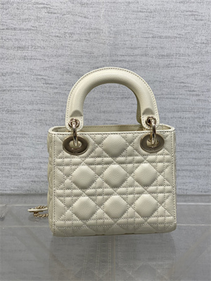 CD Mini Lady Di.or Bag Cannage Grained Calfskin Gold Tone Metal Cream