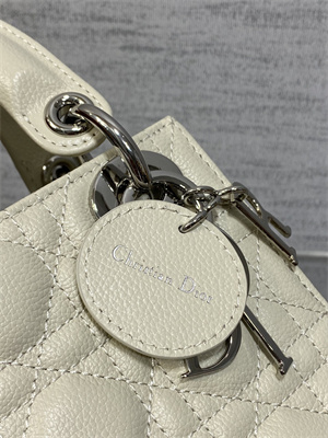 CD Mini Lady Di.or Bag Cannage Grained Calfskin Silver Tone Metal Cream