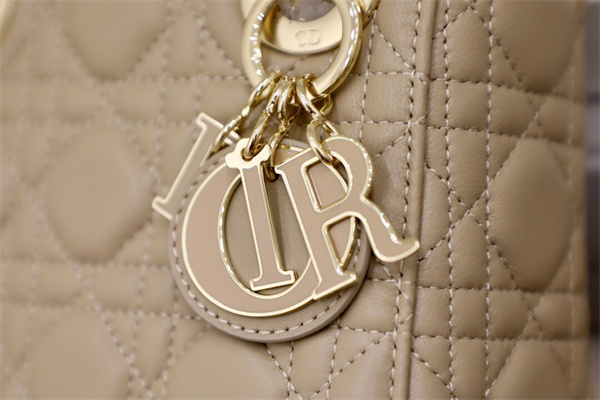 CD Mini Lady Di.or Bag Cannage Lambskin Enamel Charms Gold Tone Metal Beige