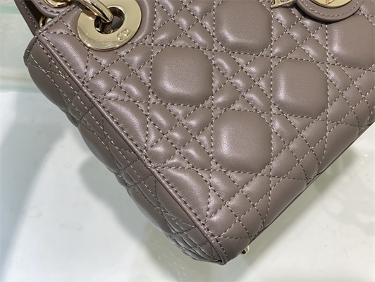 CD Mini Lady Di.or Bag Cannage Lambskin Gold Tone Metal Warm Taupe