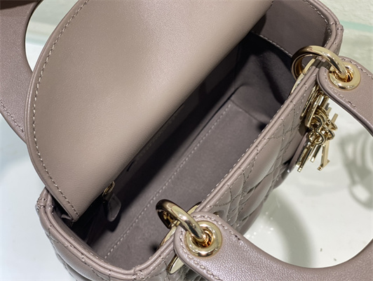 CD Mini Lady Di.or Bag Cannage Lambskin Gold Tone Metal Warm Taupe