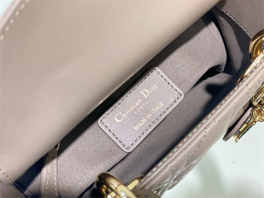 CD Mini Lady Di.or Bag Cannage Lambskin Gold Tone Metal Warm Taupe