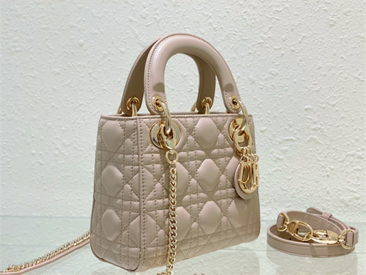 CD Mini Lady Di.or Bag Cannage Lambskin Gold Tone Metal Natural