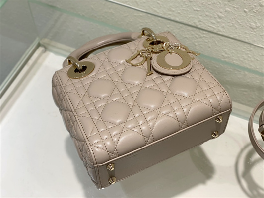 CD Mini Lady Di.or Bag Cannage Lambskin Gold Tone Metal Natural