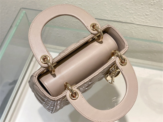 CD Mini Lady Di.or Bag Cannage Lambskin Gold Tone Metal Natural