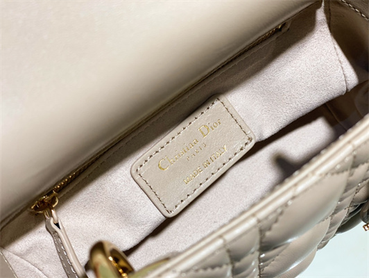 CD Mini Lady Di.or Bag Cannage Lambskin Gold Tone Metal Natural