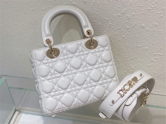 cd small lady di.or my abcD*or bag cannage lambskin gold tone metal white