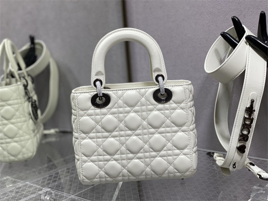 cd small lady di.or my abcD*or bag cannage lambskin guncolor tone metal white