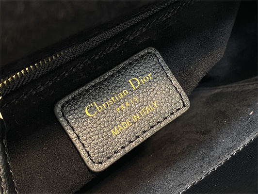 CD Small Lady Di.or Bag Cannage Grained Calfskin Gold Tone Metal Black