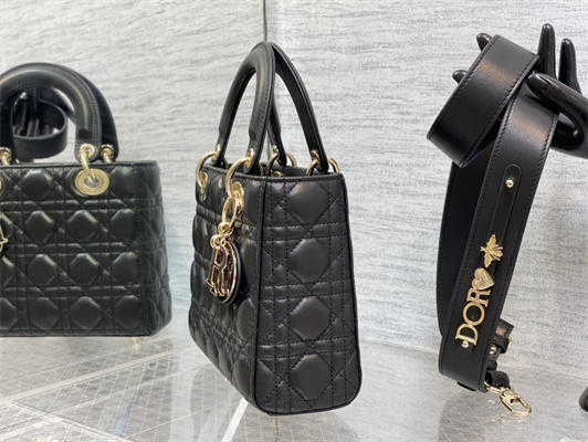 cd small lady di.or my abcD*or bag cannage lambskin enamel charms gold tone metal black