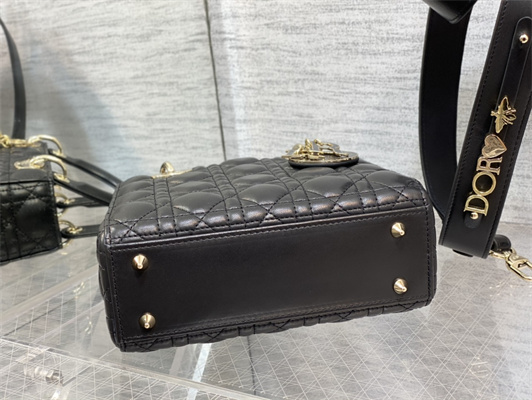 cd small lady di.or my abcD*or bag cannage lambskin enamel charms gold tone metal black