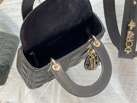 cd small lady di.or my abcD*or bag cannage lambskin enamel charms gold tone metal black