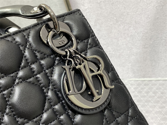 cd small lady di.or my abcD*or bag cannage lambskin guncolor tone metal black