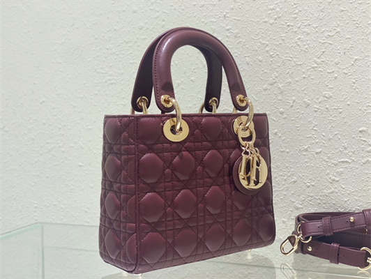 cd small lady di.or my abcD*or bag cannage lambskin gold tone metal burgundy