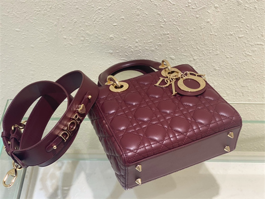 cd small lady di.or my abcD*or bag cannage lambskin gold tone metal burgundy