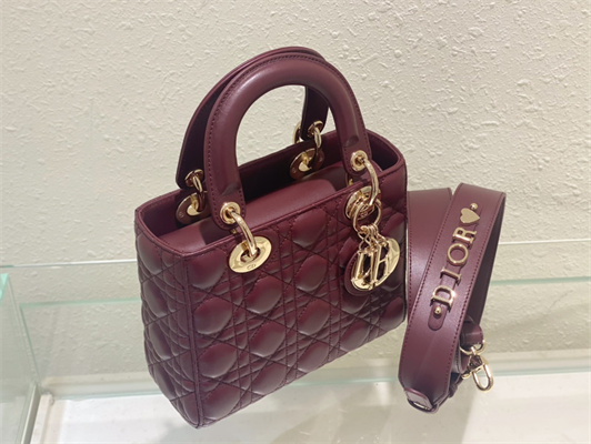cd small lady di.or my abcD*or bag cannage lambskin gold tone metal burgundy