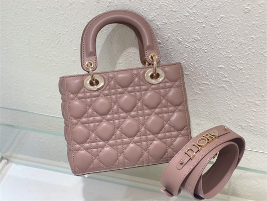 cd small lady di.or my abcD*or bag cannage lambskin gold tone metal dusty pink