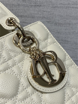 CD Small Lady Di.or Bag Cannage Grained Calfskin Gold Tone Metal Cream