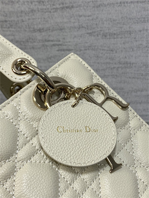 CD Small Lady Di.or Bag Cannage Grained Calfskin Gold Tone Metal Cream